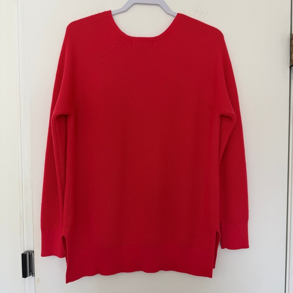 Athleta Red V Neck Ribbed Knit Long Sleeve Sweater Women's Size M - Picture 6 of 8